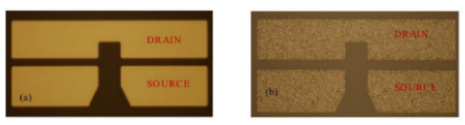 （左）退火前歐姆接觸形態(tài) （右）退火后歐姆接觸形態(tài)